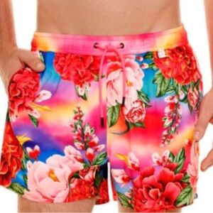 New agua bendita Cassius Pride Men's Swim Trunks 32 Colorful Floral Short Board